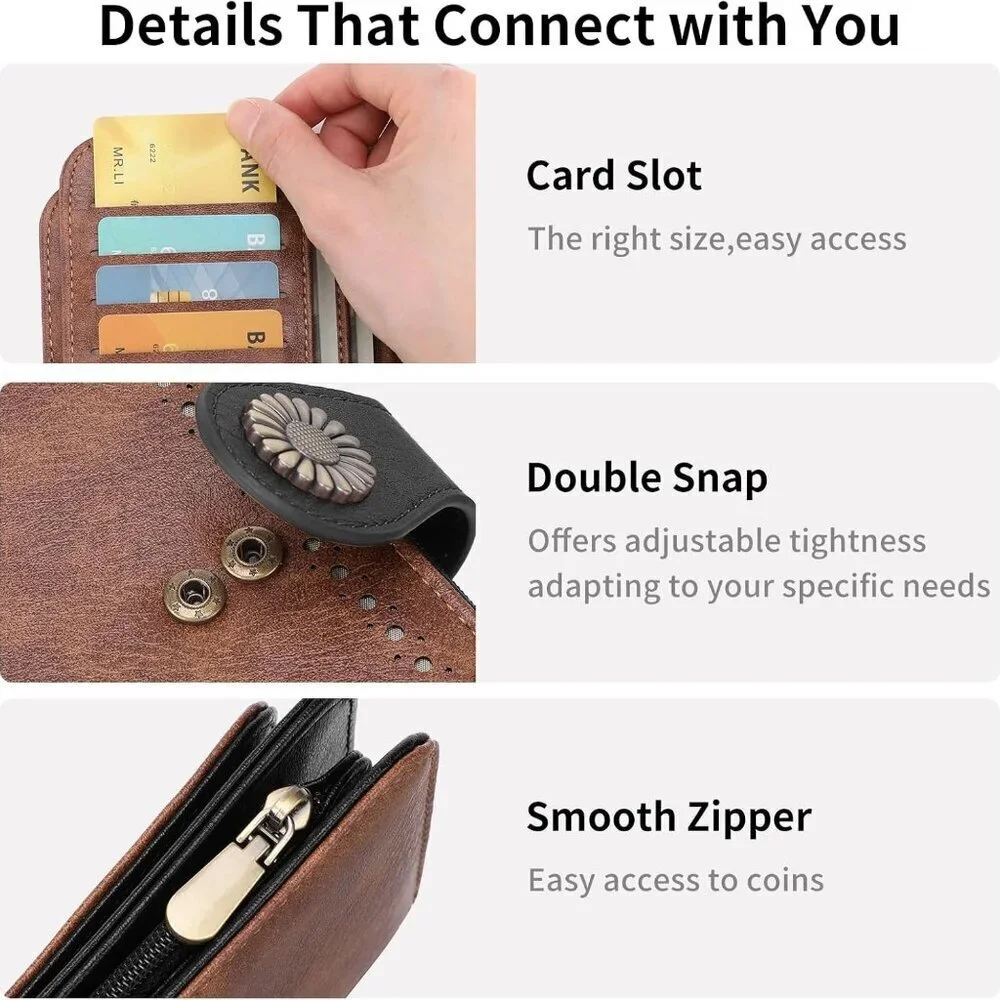 Women's Leather Wallet Trifold RFID Blocking Large Capacity Purse with Coin Pock